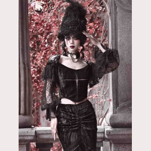 Duchess Gothic Velvet Lantern Sleeve Top By Blood Supply (BSY152A)